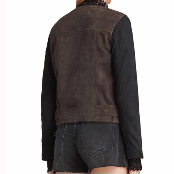 All Saints Jensen Biker Leather Suede Jacket Size 2 Taupe - Picture 5 of 16